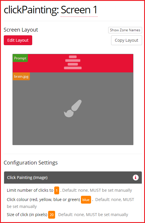 Screenshot of the Click Painting Zone and configuration settings in the Task Builder