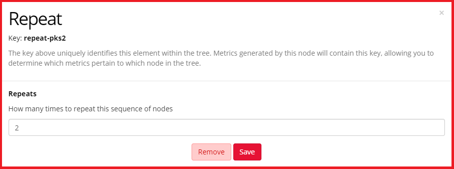 Screenshot of the Repeat Node configuration settings in the Experiment Tree