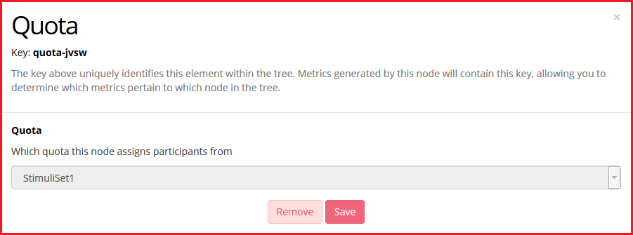 Screenshot of the Quota Node configuration settings in the Experiment Tree