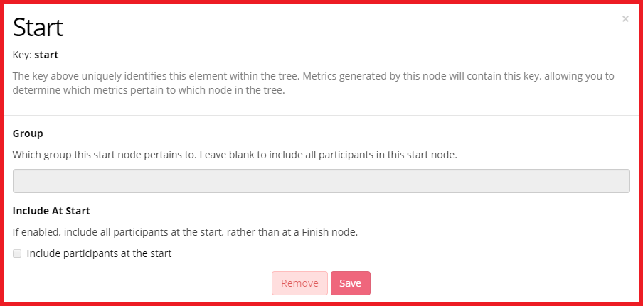 Screenshot of the Start Node configuration settings in the Experiment Tree