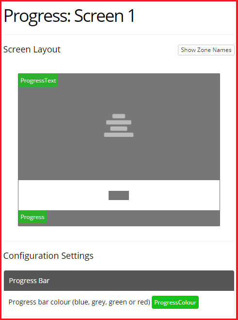 Screenshot of the Progress Bar Zone and configuration settings in the Task Builder